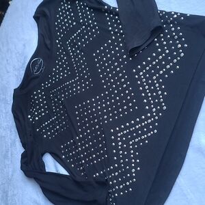 INC | International Concepts | Women's M |Silver Studded Black Long Sleeve Shirt